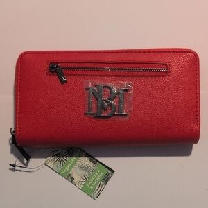 Badgley Mischka Red Zip-Around Vegan Leather Wallet -